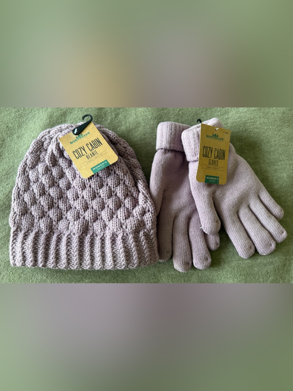 Cozy Cabin Knit Beanie & Gloves Set in Light Taupe by Northcrest